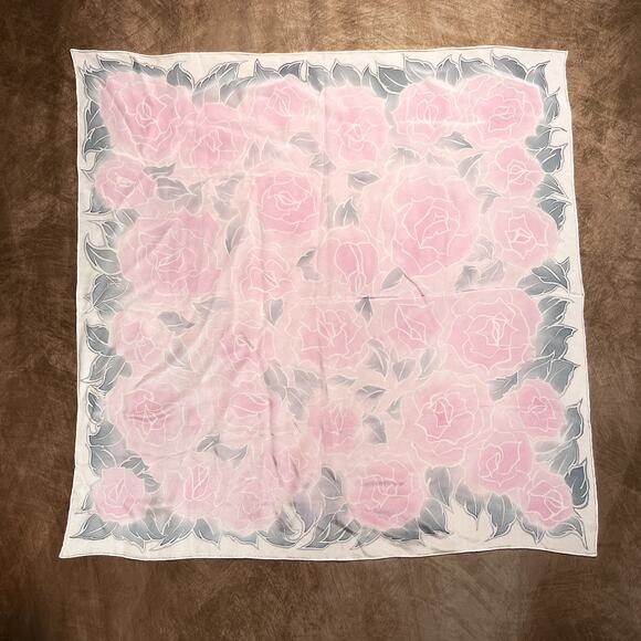 Vintage 90s Pastel Floral Rose Scarf Mesh Pink Gray Coquette Princess Cottage - Picture 3 of 6